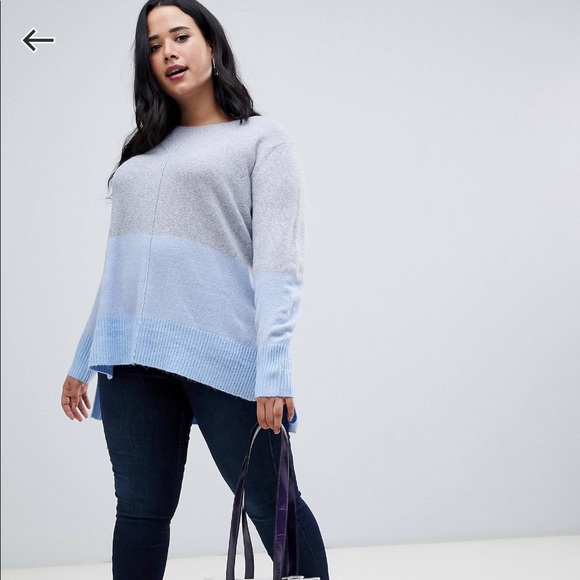 ASOS CURVE OASIS SPLIT HEM SWEATER IN GREY BLUE - Picture 4 of 5